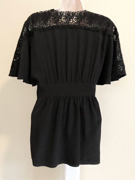 Tibi Size 6 Black Silk Peplum Top