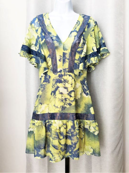 BCBGMaxazria Size 12 Blue and Yellow Floral Dress