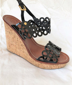 Tory Burch Size 10 Black Cut-out Wedges