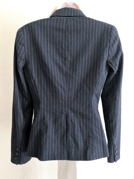 Theory Size 4 Navy Pinstripe Outside Pockets Blazer