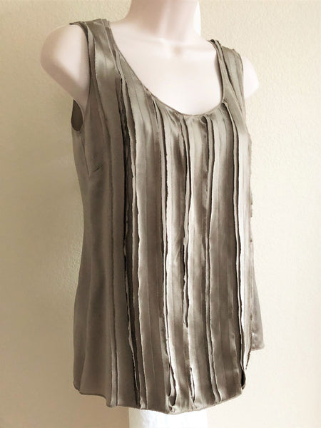 WORTH Size 0 Brown Silk Vertical Pleat Blouse - CLEARANCE