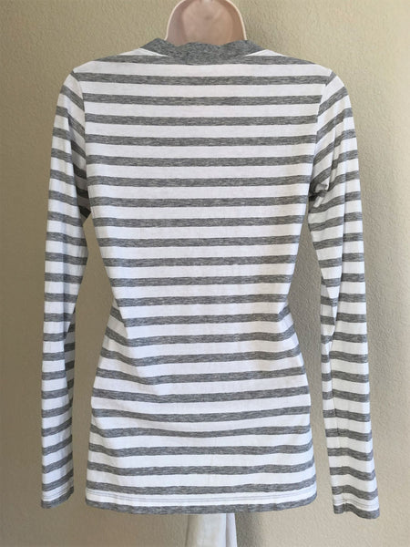 VINCE SMALL White and Gray Striped Top - CLEARANCE