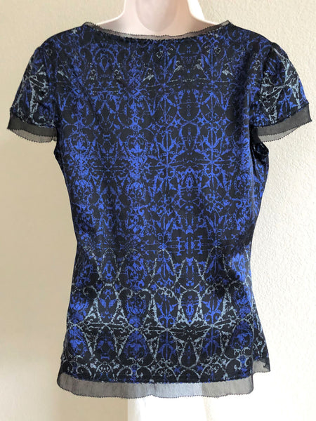 Elie Tahari MEDIUM Blue and Black Silk Top