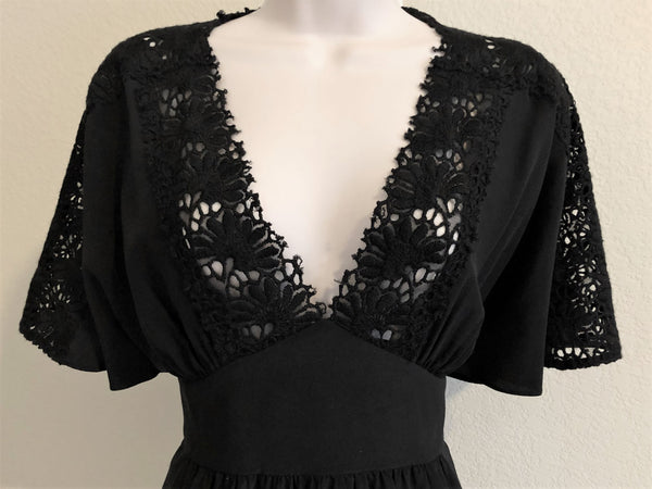 Tibi Size 6 Black Silk Peplum Top