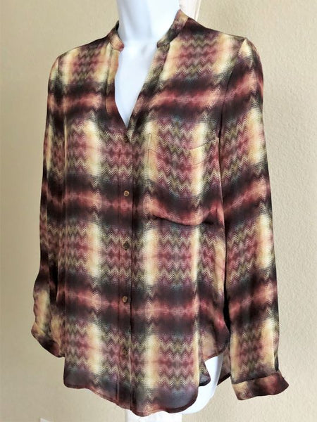 Haute Hippie Size XS Cream and Burgundy Silk Blouse