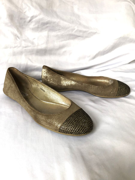 Jimmy Choo Authentic Size 6.5 - 7 Gold Rhinestone Flats