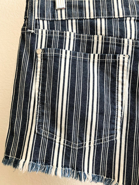 7 for All Mankind Size 10 Denim Striped Shorts - CLEARANCE