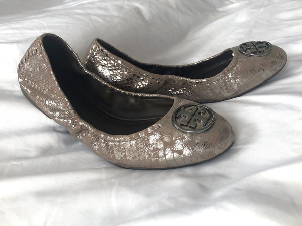 Tory Burch Heidi Size 9.5 Metallic Leather Flats