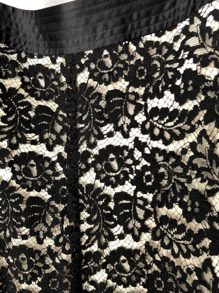 Rebecca Taylor Size 10 Nude Silk Skirt Black Lace Overlay - CLEARANCE