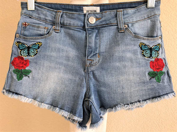 Hudson Size 0 Blue Denim Butterfly Rose Shorts