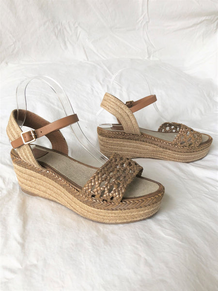 Tory Burch Size 8.5 Tan Woven Wedge Sandals