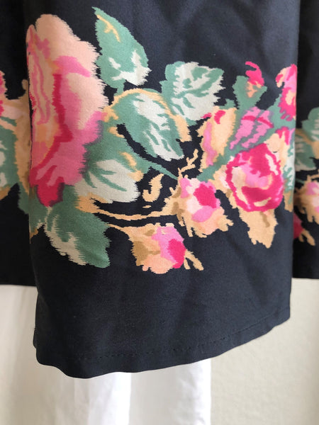 Free People Size 6 Black Silk Floral Top