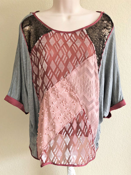 Tiny Anthropologie LARGE Gray and Mauve Top - CLEARANCE