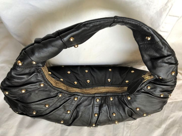 Goldenbleu Black Leather Studded Hobo