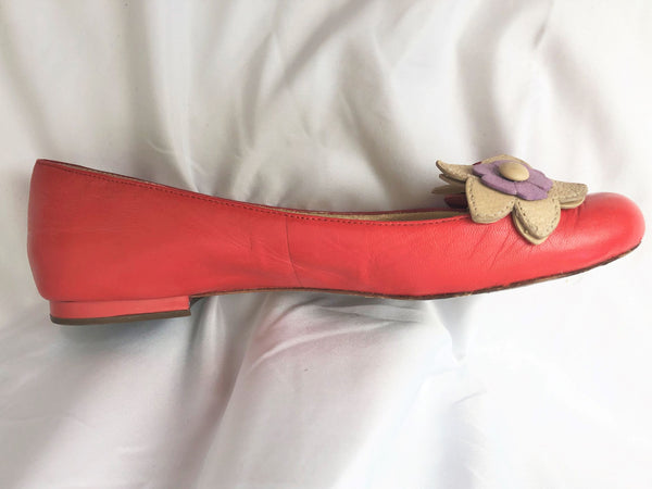 COACH Size 6 Chrisann Red Leather Floral Flats
