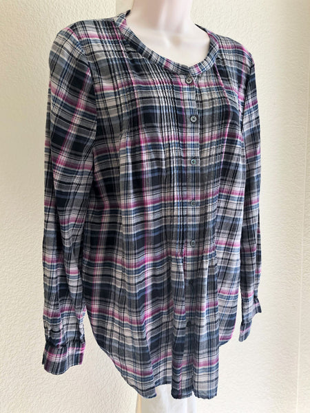 Joie LARGE Gray Plaid Cotton Shirt