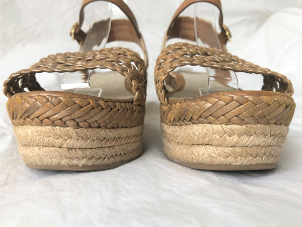 Tory Burch Size 8.5 Tan Woven Wedge Sandals