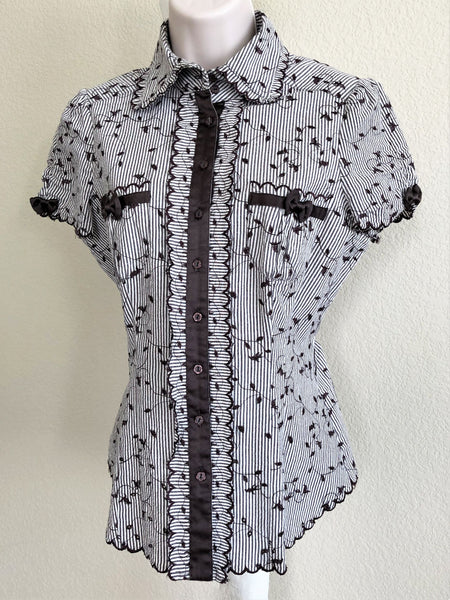 bebe MEDIUM  White and Brown Top - CLEARANCE