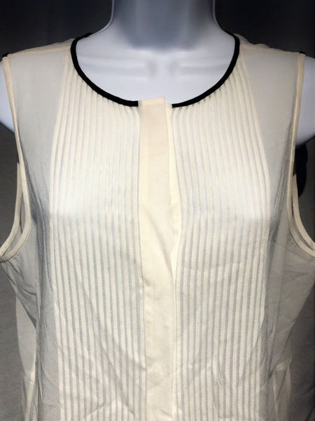 Theory LARGE Ivory Silk Sleeveless Black Trim Blouse