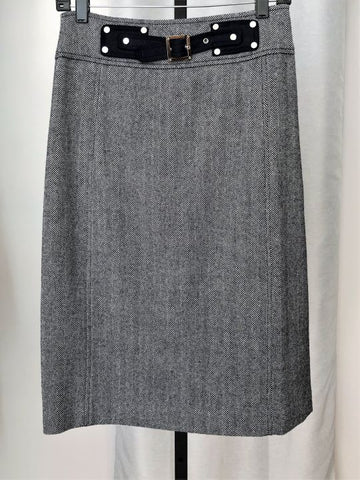 Tory Burch Size 6 Navy and White Tweed Skirt