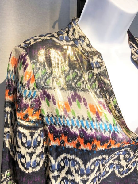 Tory Burch Size 4 Multi-Color Silk Metallic Top