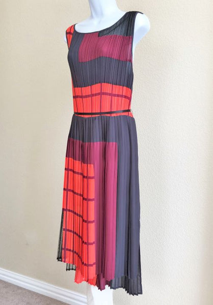 BCBGMaxazria LARGE Kyler Pleated Color Block Dress