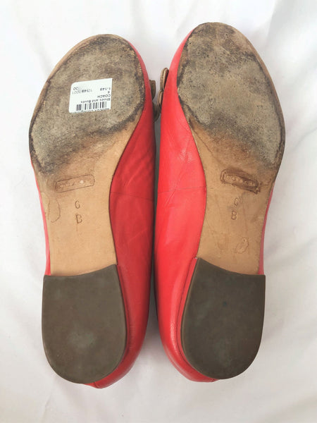 COACH Size 6 Chrisann Red Leather Floral Flats