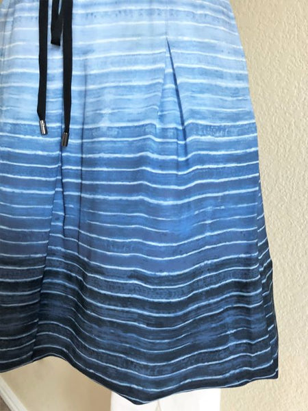 VINCE Size Medium Blue Silk Striped Mini Skirt