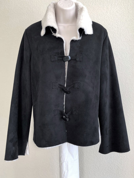 WHBM MEDIUM Black Faux Suede Shearling Coat