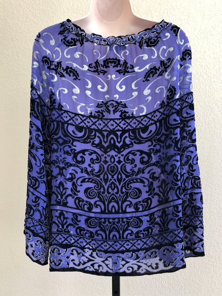 Hale Bob MEDIUM Purple Velvet Silk Blend Print Top