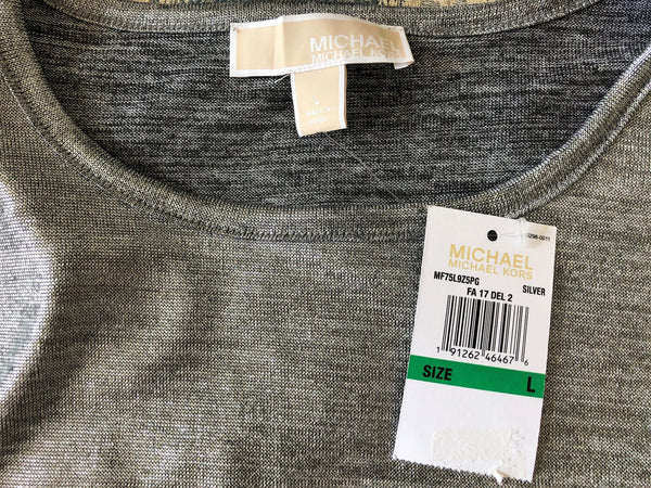 Michael Kors LARGE NEW Silver Long Sleeve Top