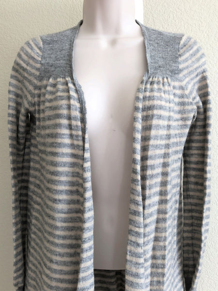 Rebecca Taylor MEDIUM Gray Stripe Wool Blend Cardigan