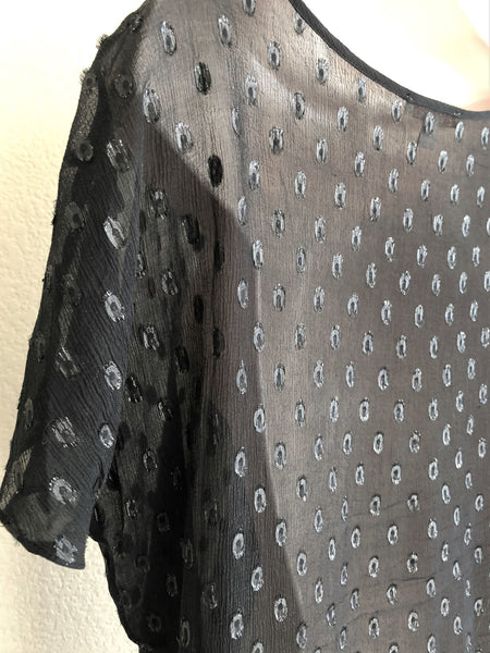 Ella Moss Anthropologie MEDIUM Black Silk Dots Top