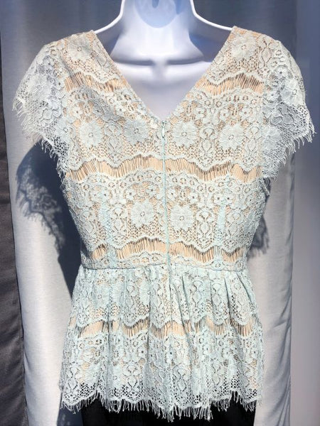 Maeve Anthropologie SMALL Katrine Blue Lace Peplum Top - CLEARANCE