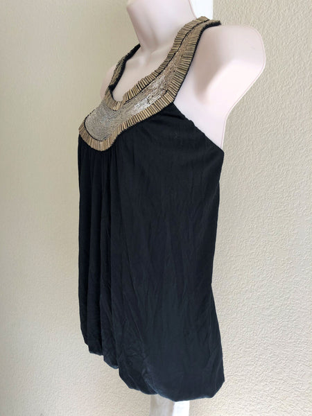 Haute Hippie MEDIUM Black Bead Neck Top