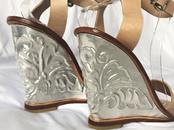 The Tui Collection Size 8 Beige Wedges Silver Heels - CLEARANCE