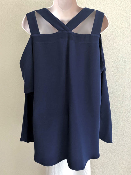 Ramy Brook Size Large Silk Navy Cold Shoulder Top