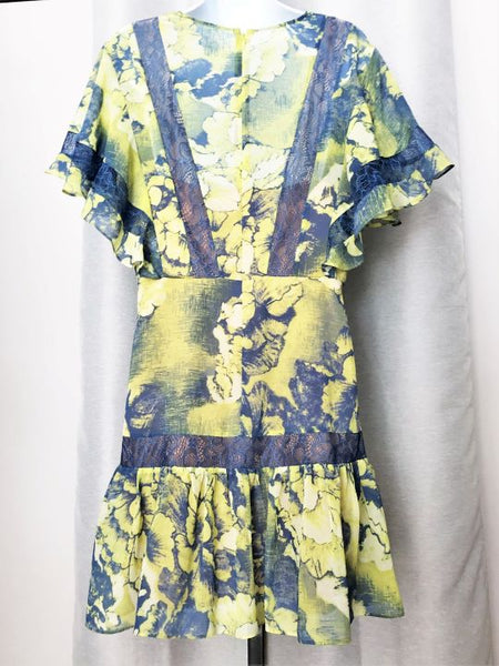 BCBGMaxazria Size 12 Blue and Yellow Floral Dress
