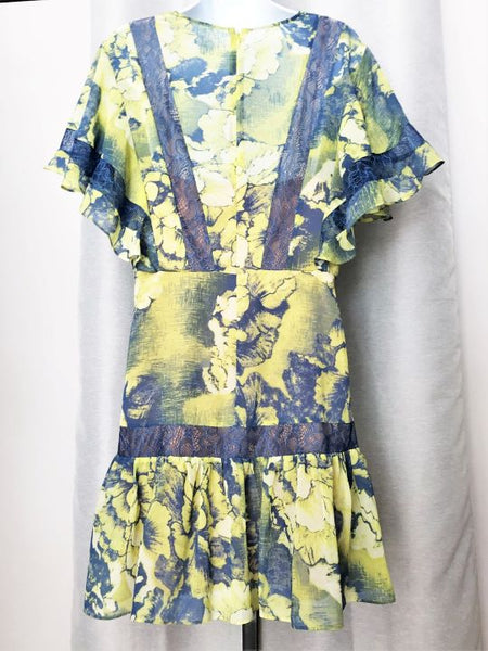 BCBGMaxazria Size 12 Blue and Yellow Floral Dress - CLEARANCE