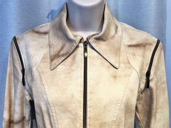 D.P. Jeans Size 6 Beige Embroidered Zipper Blazer - CLEARANCE