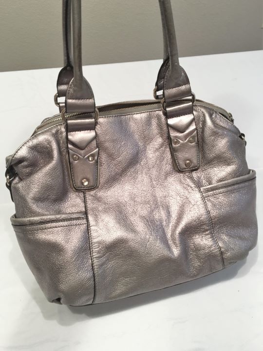 B. Makowsky Silver Leather Shoulder Bag - CLEARANCE