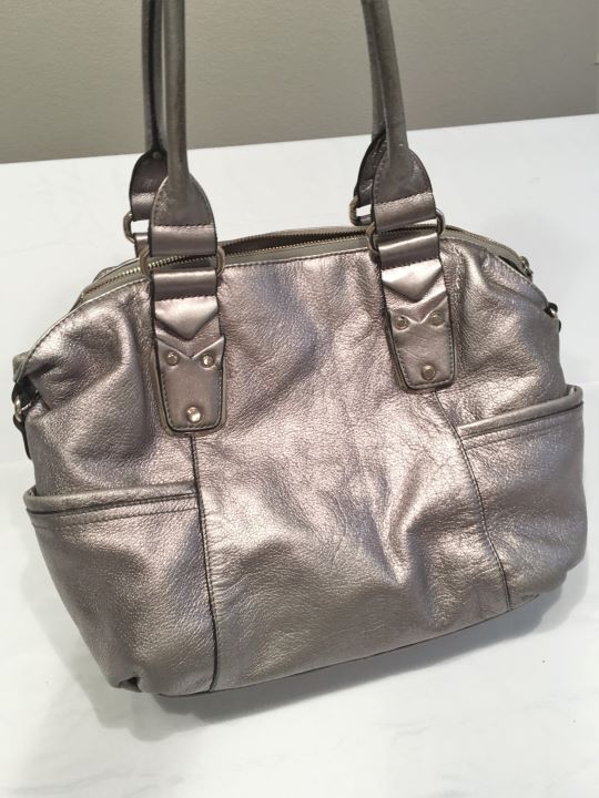 B. Makowsky Silver Leather Shoulder Bag