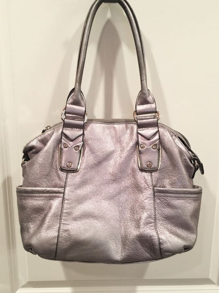 B. Makowsky Silver Leather Shoulder Bag