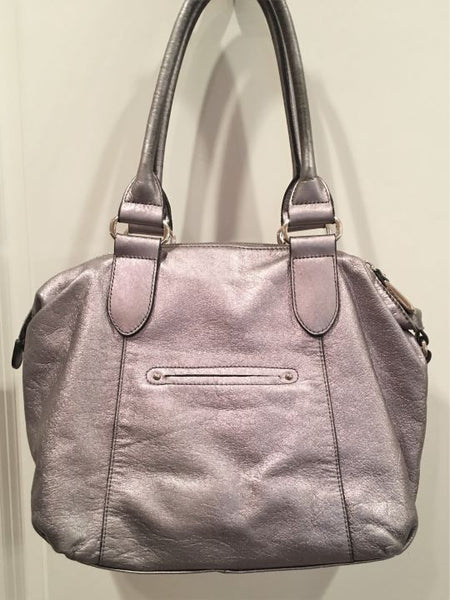 B. Makowsky Silver Leather Shoulder Bag