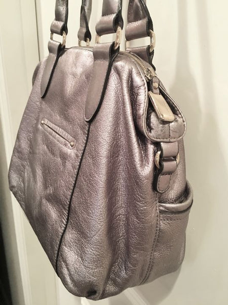 B. Makowsky Silver Leather Shoulder Bag