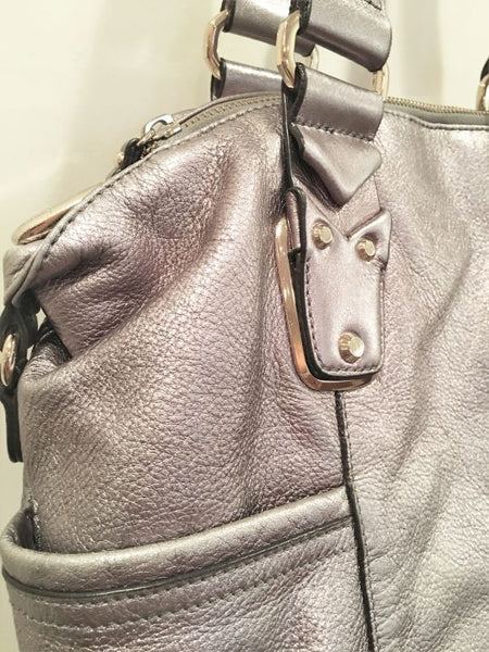 B. Makowsky Silver Leather Shoulder Bag