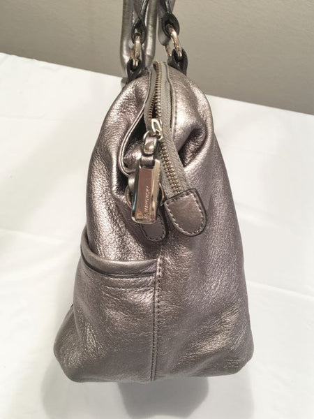 B. Makowsky Silver Leather Shoulder Bag