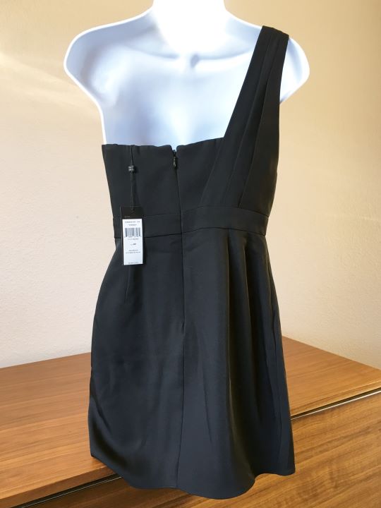 BCBGMaxazria Size 4P Vanessa Black Silk One-Shoulder Dress