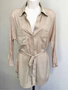 BCBGMaxazria MEDIUM Beige Waist Tie Blouse