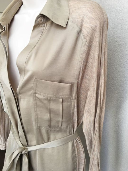 BCBGMaxazria MEDIUM Beige Waist Tie Blouse